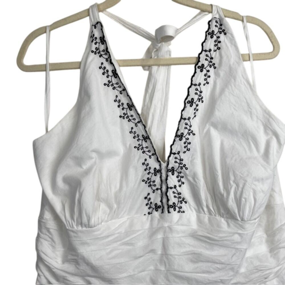 Robbie Bee, White Halter Dress/Black Embroidery, Backless - Picture 2 of 6